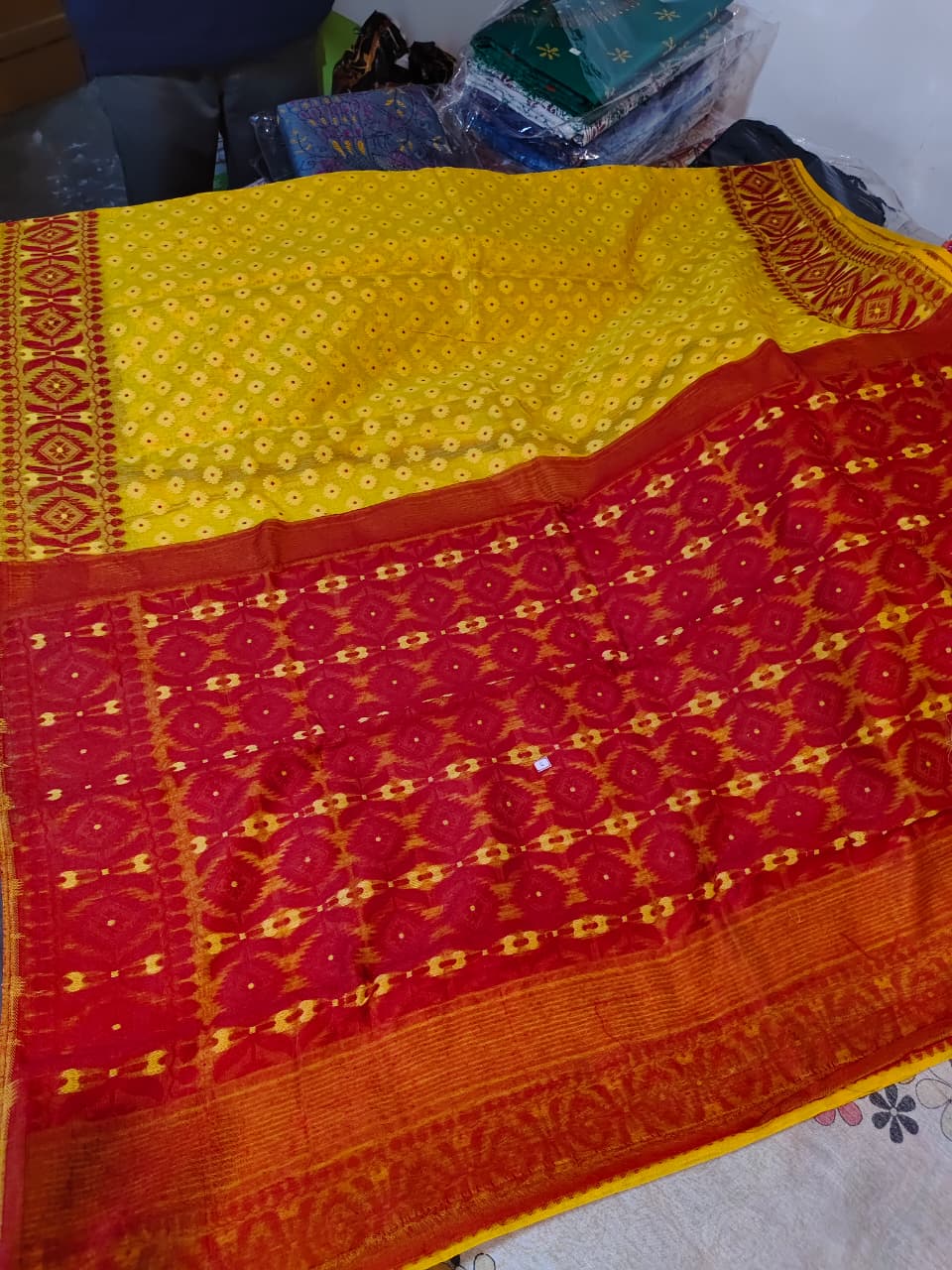 Soft Jamdani (Yellow Saree with Red Border BP included)