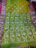 Soft Resom Jamdani (Green saree with pink border, BP included)