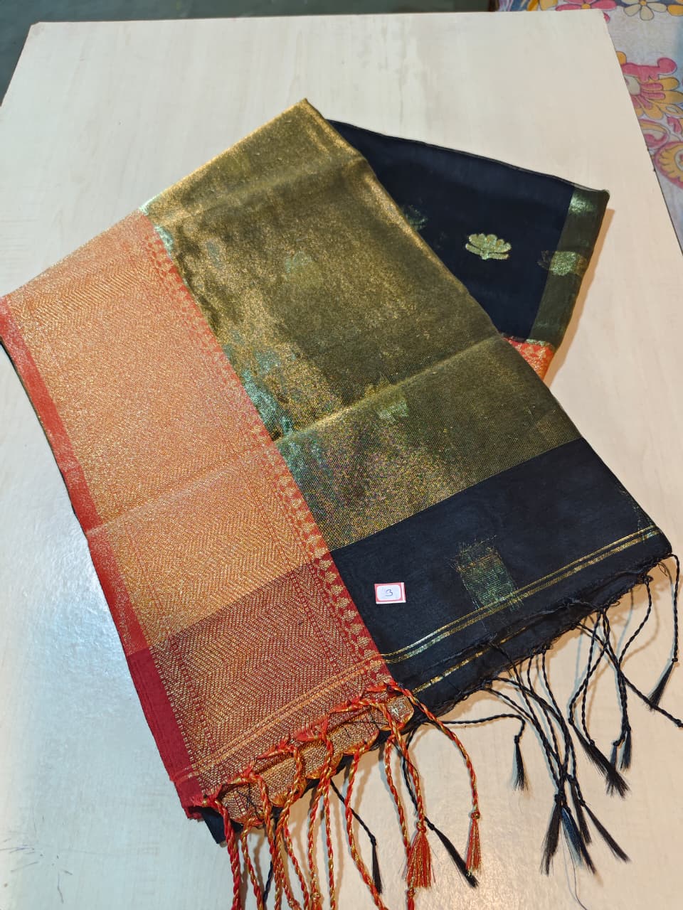 Soft Maheswari Handloom Saree in Black and golden with BP