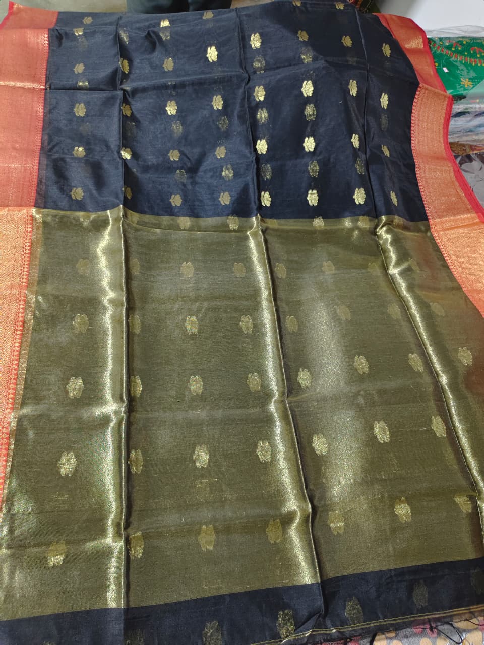 Soft Maheswari Handloom Saree in Black and golden with BP