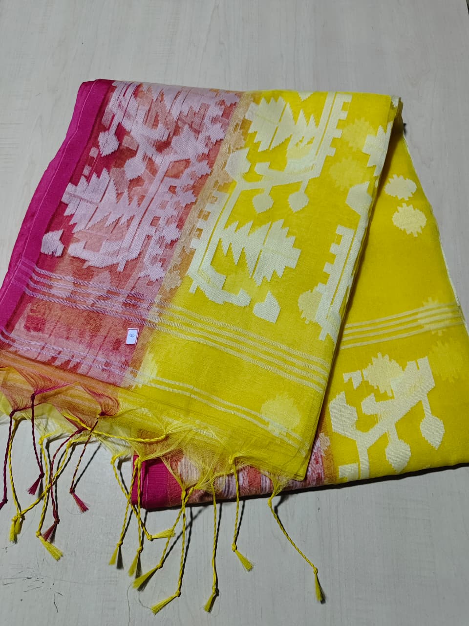 Soft Resom Jamdani (Yellow Saree with Pink Border BP included)