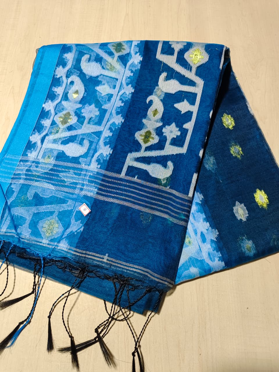 Soft Resom Jamdani (Blue with sky border, BP included)