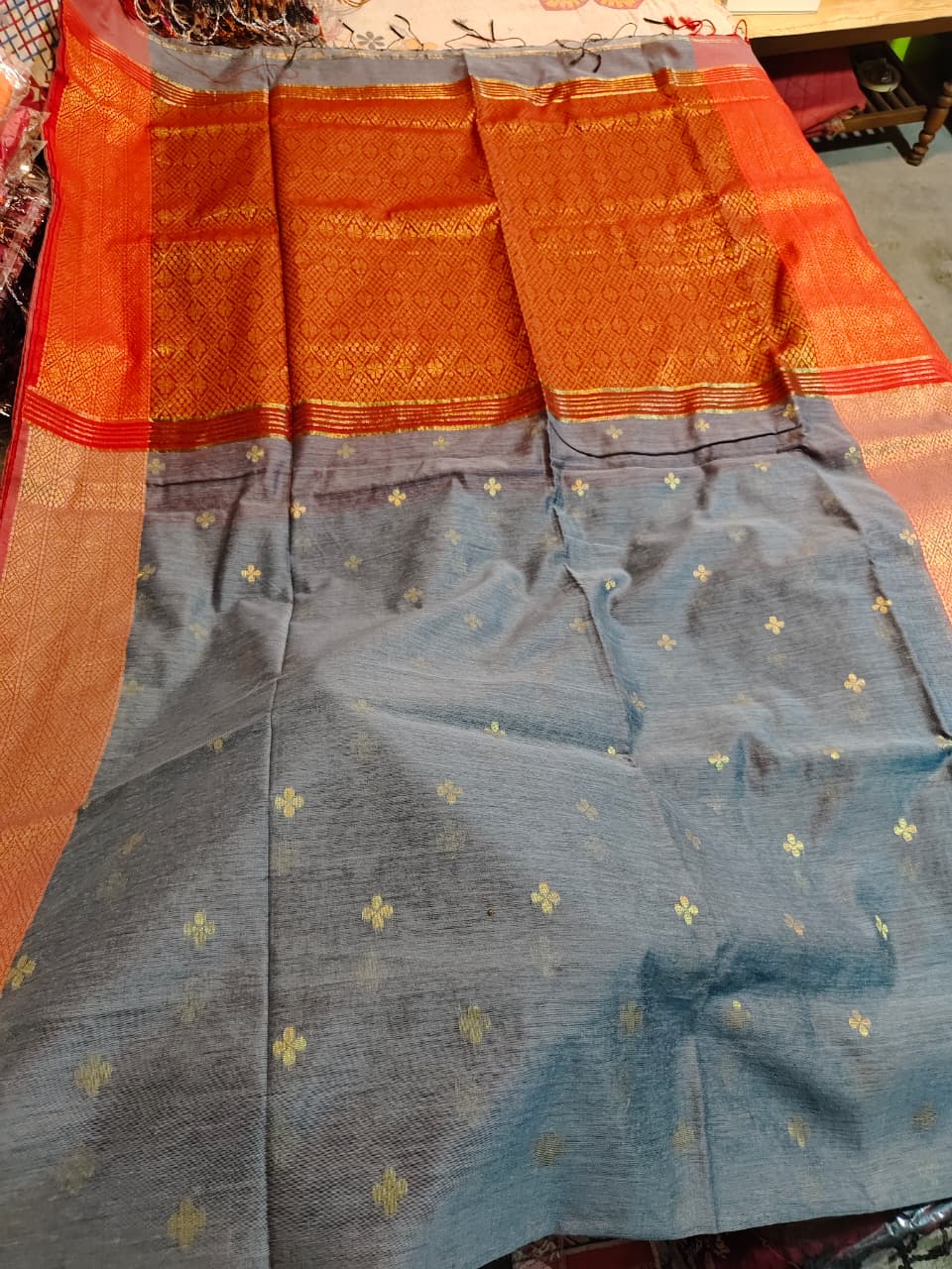 Soft Maheswari Handloom Saree in Grey Body with BP